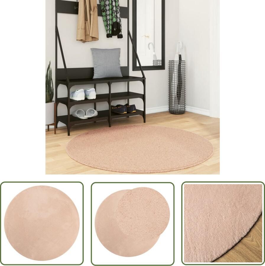 The Living Store HUARTE Vloerkleed 120 cm Roze 100% polyester 18 mm Poolhoogte Anti-slip Vloerkleed Roze Vloerkleed Wollen Vloerkleed Polyester Vloerkleed Rond Vloerkleed