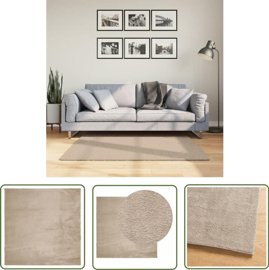 The Living Store Vloerkleed HUARTE laagpolig zacht wasbaar 120x120cm zandkleurig Vloerkleed Huiskleed Sandaardekleur Zacht Vloerkleed Polyester Vloerkleed