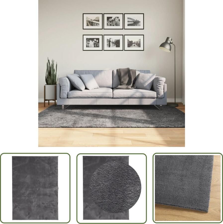 The Living Store HUARTE Vloerkleed 140 x 200 cm Antraciet Moderne pluizige pool 100% polyester Vloerkleed Tapijten Huiskamer Slaapkamer Woonkamer Accessoires