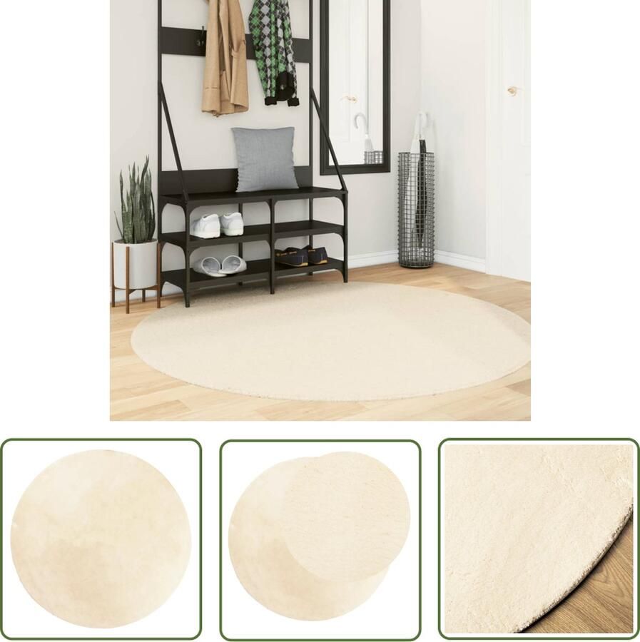The Living Store HUARTE Vloerkleed 160 cm Diameter Superzachte Polyester Pool Vloerkleed Huiskleed Kruimelkleur Beige Kleurtje Polyester Vloerkleed