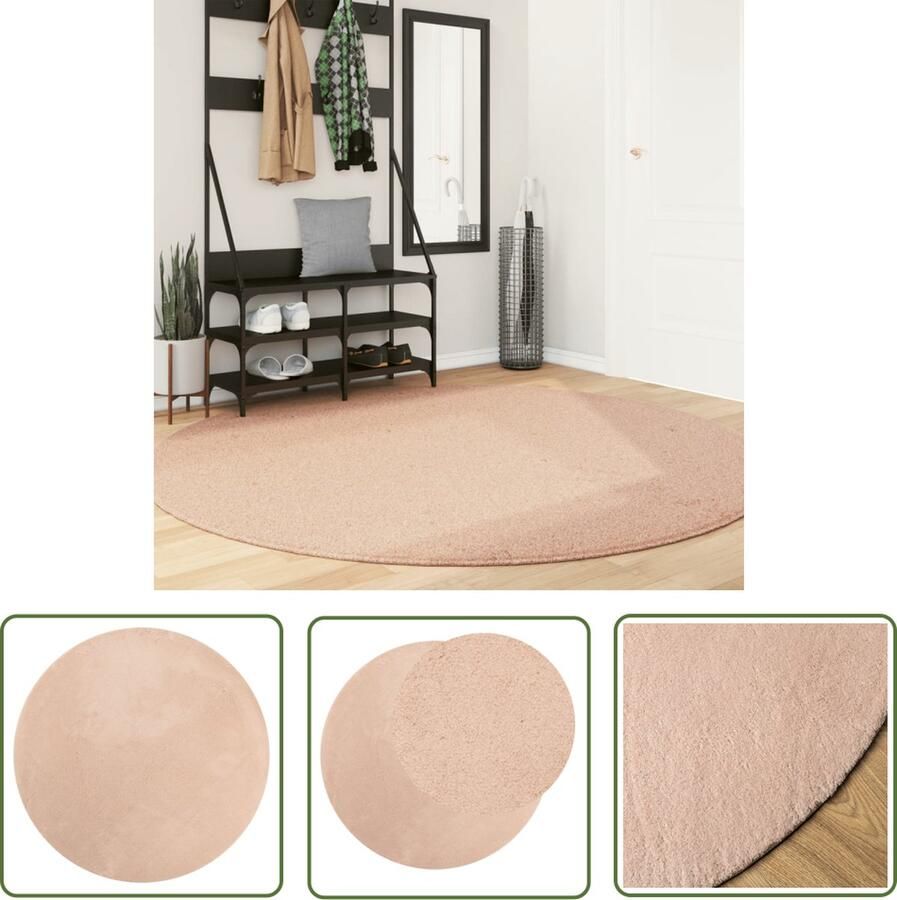 The Living Store HUARTE Vloerkleed 200 cm Roze Superzachte korte pool en Anti-slip onderkant Getest op schadelijke stoffen Vloerkleed Rozeplooisig Rond Tapijt Huiskleed Anti Slip