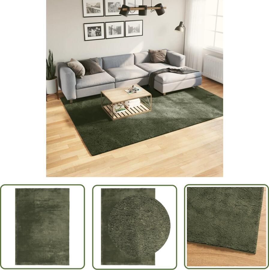 The Living Store HUARTE Vloerkleed 200 x 280 cm Bosgroen Polyester 18 mm Poolhoogte Vloerkleed Groene Vloerkleed Huarte Polyester Vloerkleed Ronde Vloerkleed