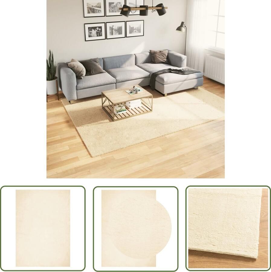 The Living Store HUARTE Vloerkleed 200 x 280 cm Crème 100% polyester Moderne stijl 18 mm poolhoogte Vloerkleed Huiskamer Tapijt Woonkamer Decoratie Beige Vloerkleed Polyester Vloerkleed