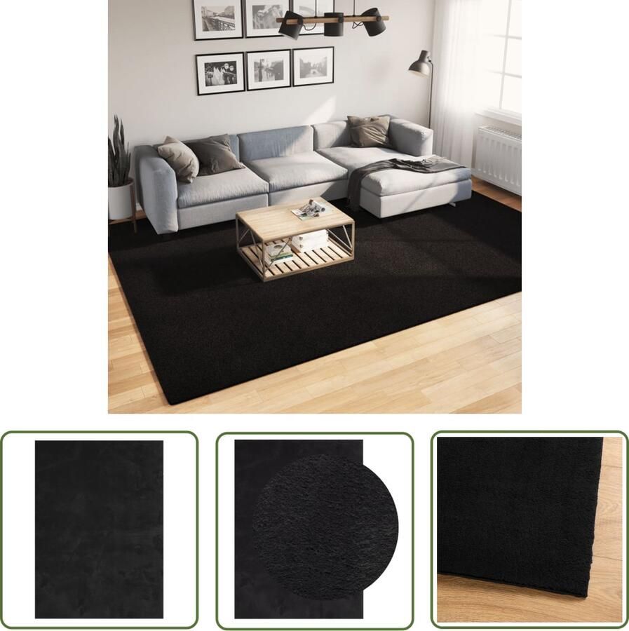 The Living Store Huarte Vloerkleed 240 x 340 cm Zwart Polyester met 18mm Poolhoogte Vloerkleed Huiskleed Donzig Tapijt Zware Vloermatten Kamerdecoratie
