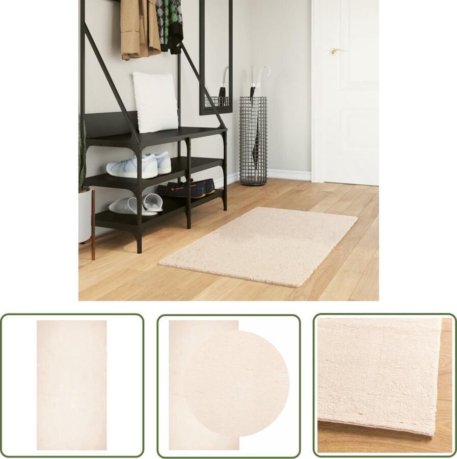 The Living Store Vloerkleed HUARTE laagpolig zacht wasbaar 60x110 cm beige Vloerkleed Beige Vloerkleed Zacht Vloerkleed Polyester Vloerkleed Anti Slip Vloerkleed