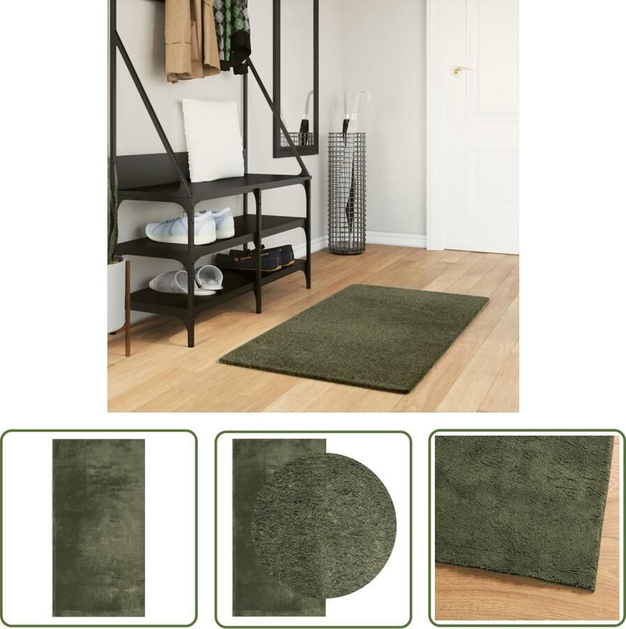 The Living Store Vloerkleed HUARTE laagpolig zacht wasbaar 60x110 cm bosgroen Vloerkleed Bosgroen Zacht Vloerkleed Polyester Vloerkleed Anti Slip Vloerkleed