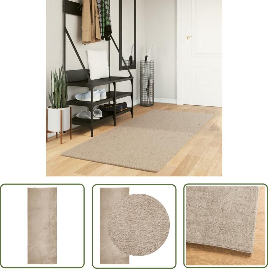 The Living Store HUARTE Vloerkleed 80 x 200 cm Polyester met korte pool Zandkleurig Vloerkleed Huiskamer Slaapkamer Beige Zacht