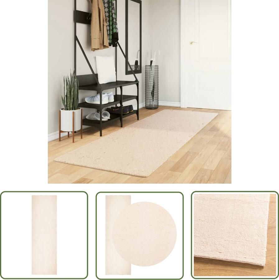 The Living Store HUARTE Vloerkleed 80 x 250 cm Beige Pluizige 18 mm Poolhoogte Vloerkleed Beige Vloerkleed Pluizig Vloerkleed Wollen Vloerkleed Kamerdecoratie