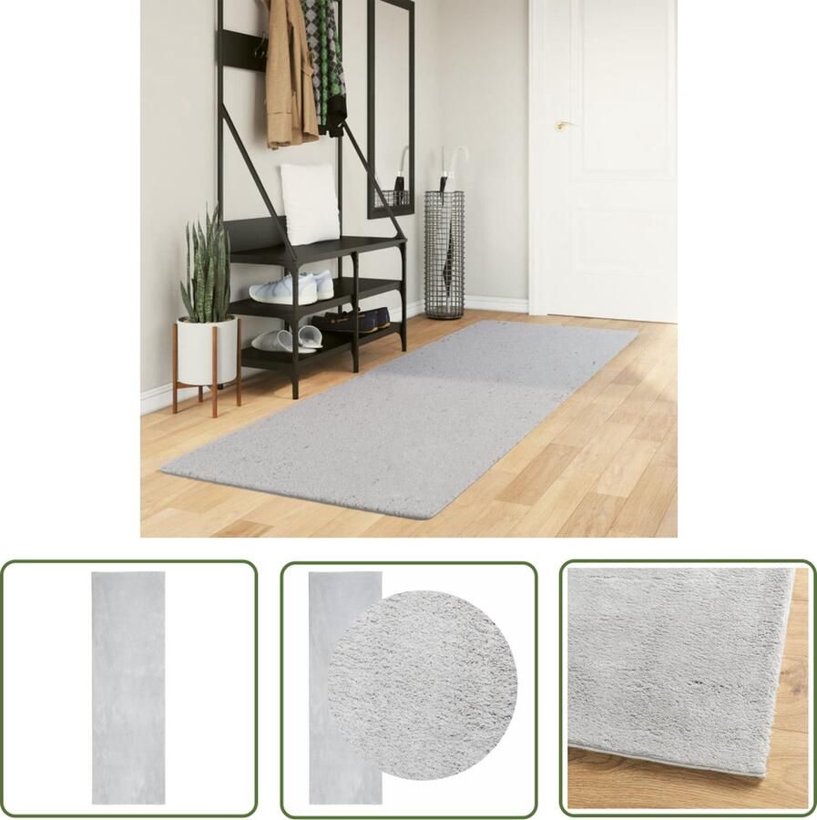 The Living Store HUARTE Vloerkleed 80 x 250 cm Grijs Polyester 18 mm Poolhoogte Vloerkleed Grijs Vloerkleed Polyester Vloerkleed Woonkamer Vloerkleed Slaapkamer Vloerkleed