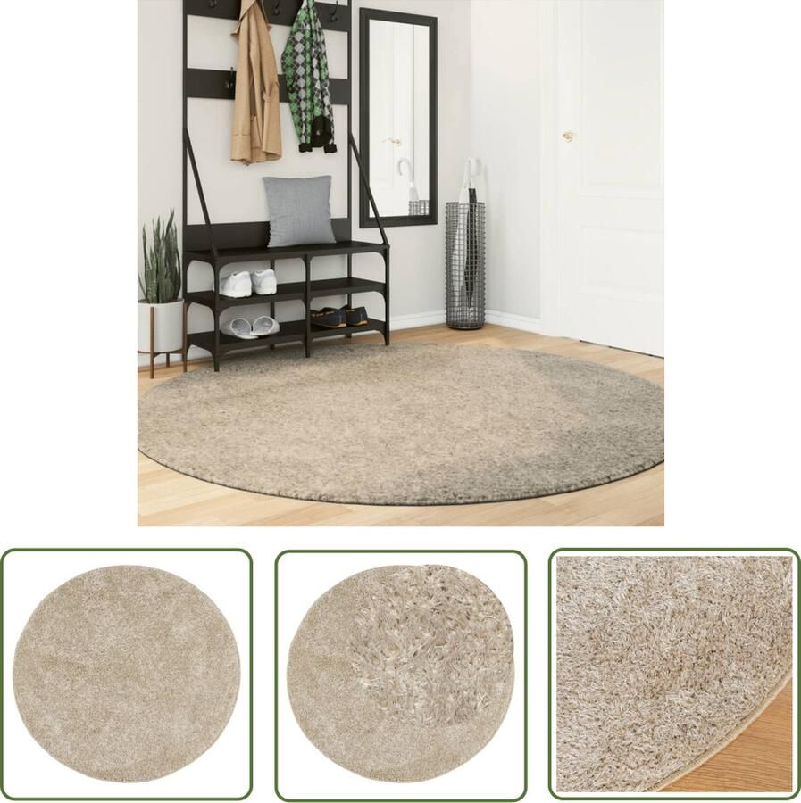 The Living Store ISTAN Vloerkleed 200 cm Superzacht polyester met 30mm hoge polen Vloerkleed Tapijten Woonkamer Tapijt Slaapkamer Tapijt Anti Slip Mat