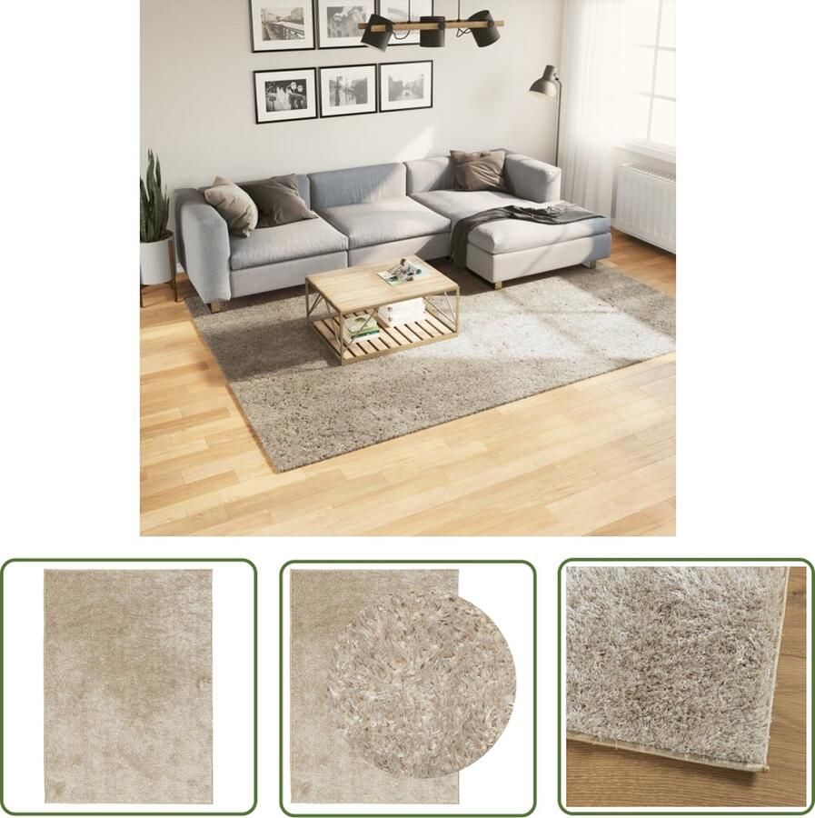 The Living Store ISTAN Vloerkleed 200 x 280 cm Superzacht Donzig Beige 100% Polyester Gel Backing Vloerkleed Beige Zacht Donstige Anti Slip