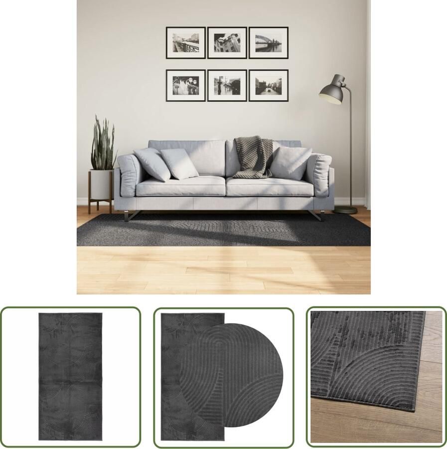 The Living Store Vloerkleed IZA laagpolig Scandinavisch 100x200 cm antraciet Vloerkleed Antraciet Zacht Vloerkleed 3d Vloerkleed Polyester Vloerkleed