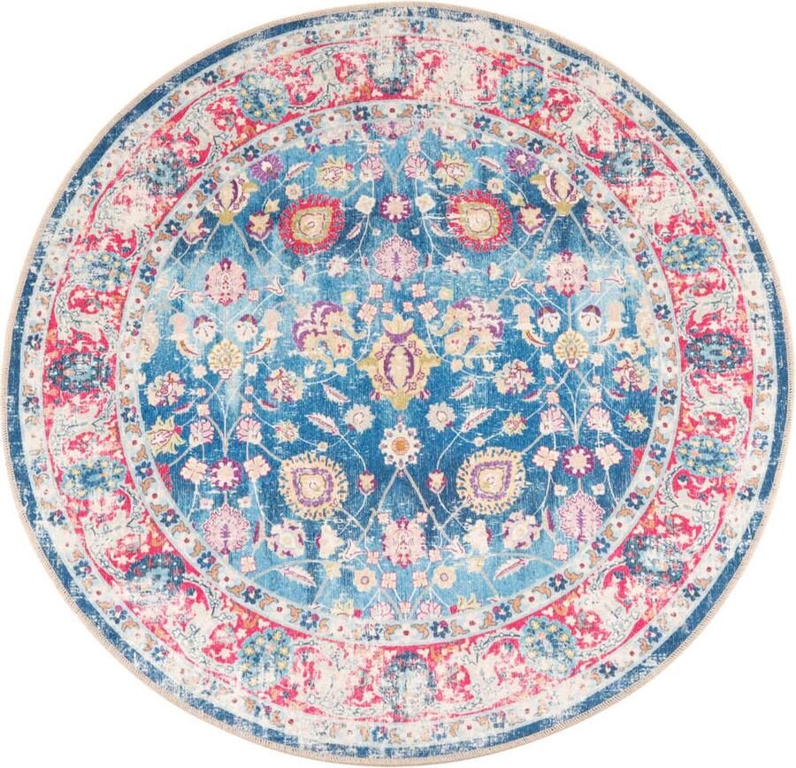 The Living Store Vloerkleed Meerkleurig 120 cm Digitaal Bedrukt Fluweel Vloerkleed Tapijten Multicoloured Rug Pluche Vloerkleed Ronde Vloerkleed - Foto 2