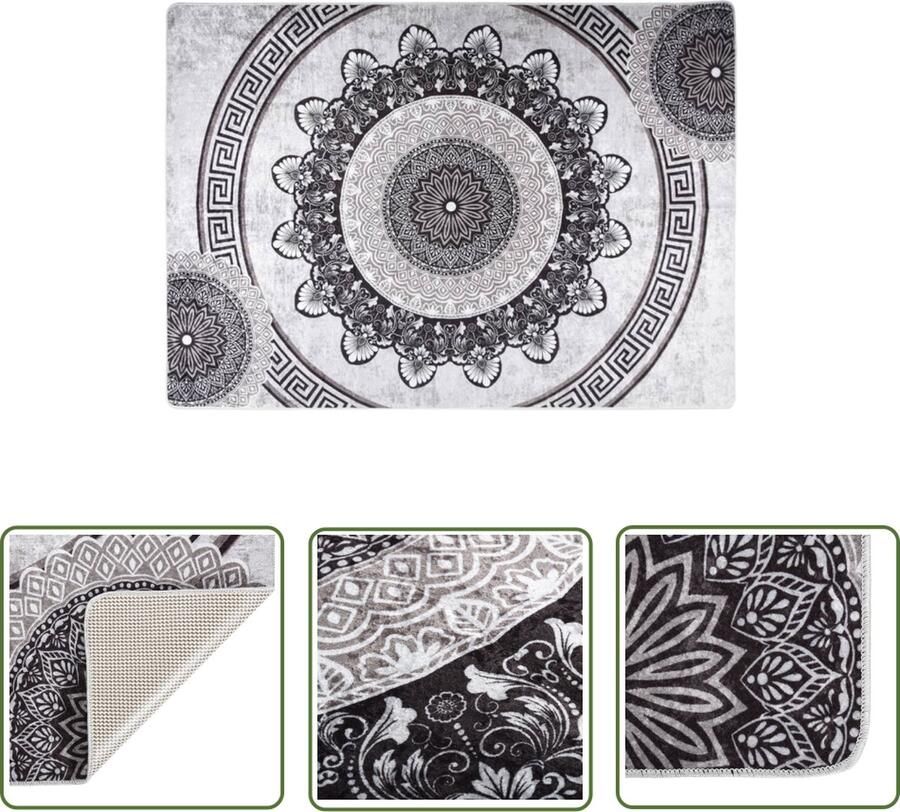 The Living Store Vloerkleed Meerkleurig 150x230cm Zacht fluweel Anti-slip Machinewasbaar Geluidsabsorberend Vloerkleed Fluweel Multicolour Anti Slip Wasbaar - Foto 2