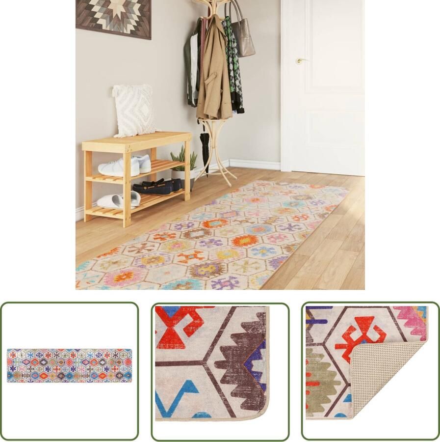 The Living Store Vloerkleed Meerkleurig 80 x 300 cm Zacht fluweel Anti-slip Geluidsabsorberend Vloerkleed Tapijten Multikleuren Anti Slip Fluweel - Foto 2