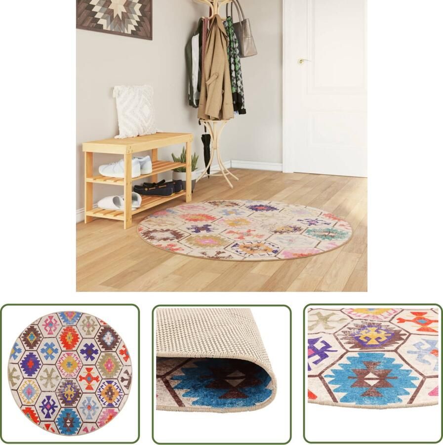 The Living Store Vloerkleed Meerkleurig Ronde 120 cm Fluweel Antislip Geluidsabsorberend Vloerkleed Rond Vloerkleed Multicoloured Vloerkleed Pluche Vloerkleed Antislip Vloerkleed - Foto 2