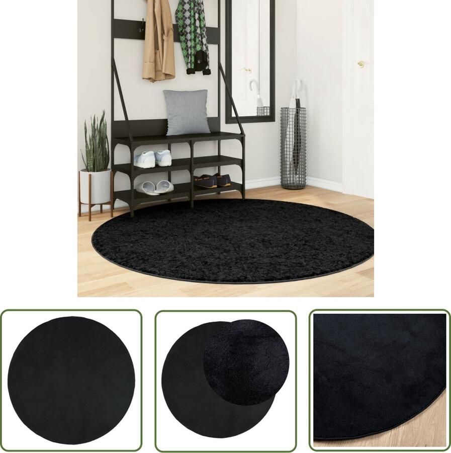 The Living Store OVIEDO Vloerkleed 160 cm Zwart Superzachte textuur Vloerkleed Tapijt Zwarte Vloerkleed Ronde Vloerkleed Polyester Vloerkleed