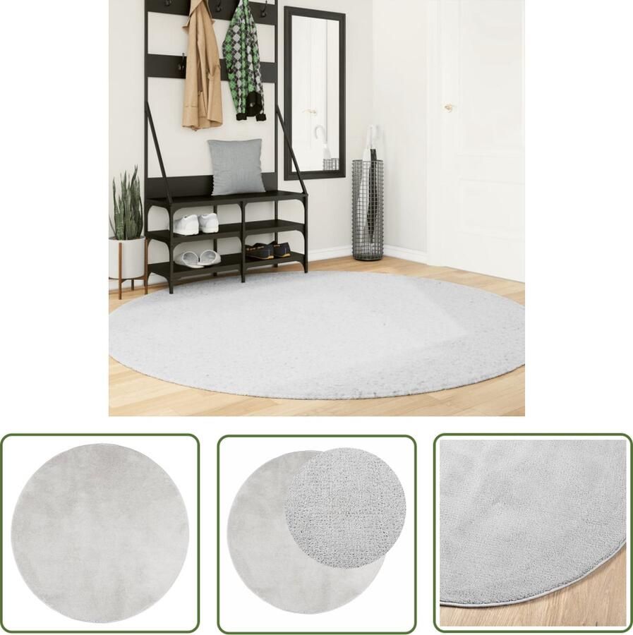 The Living Store OVIEDO Vloerkleed 200 cm Grijs Superzacht Polyester Vloerkleed Tapijten Grijs Vloerkleed Polyester Vloerkleed Zacht Vloerkleed