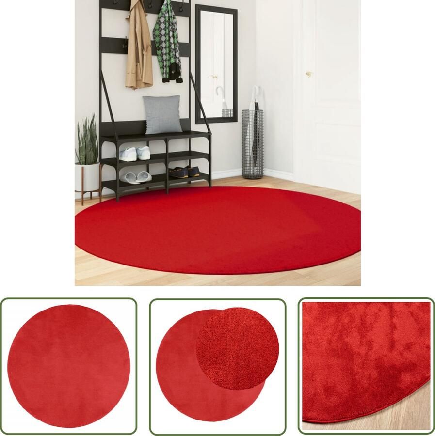 The Living Store OVIEDO Vloerkleed 200 cm Rood Polyester vloerkleed met platte pool en OEKO-TEX certificaat Vloerkleed Tapijten Rode Vloerkleed Polyester Vloerkleed Ronde Vloerkleed
