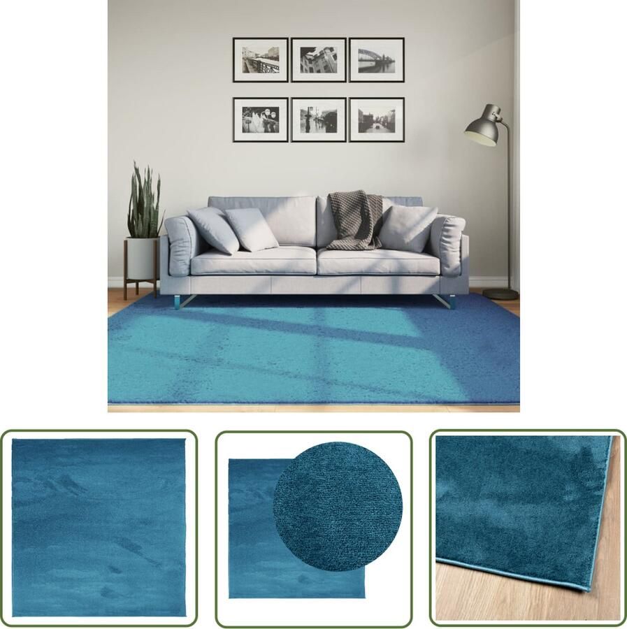 The Living Store Vloerkleed OVIEDO laagpolig 200x200 cm turquoise Vloerkleed Tapijten Turkoois Polyester Vloerverwarming