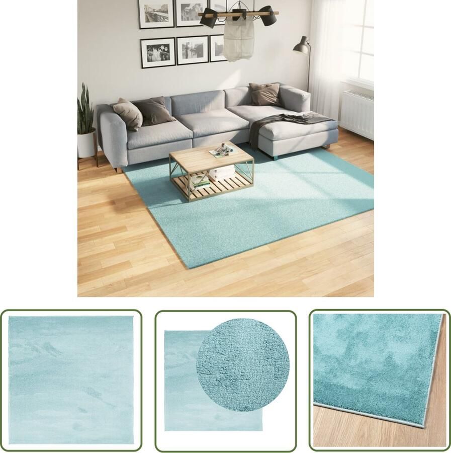 The Living Store Vloerkleed OVIEDO laagpolig 240x240 cm groen Vloerkleed Groene Vloerkleed Zacht Vloerkleed Polyester Vloerkleed Woonkamer Tapijt