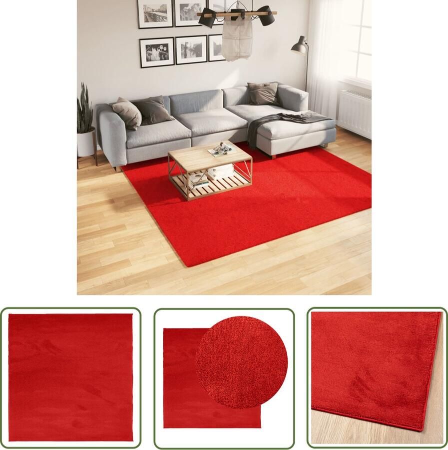 The Living Store OVIEDO Vloerkleed Rood 240 x 240 cm 100% polyester met 12.5 mm poolhoogte Vloerkleed Rode Vloerkleed Zacht Vloerkleed Polyester Vloerkleed Woonkamer Tapijt
