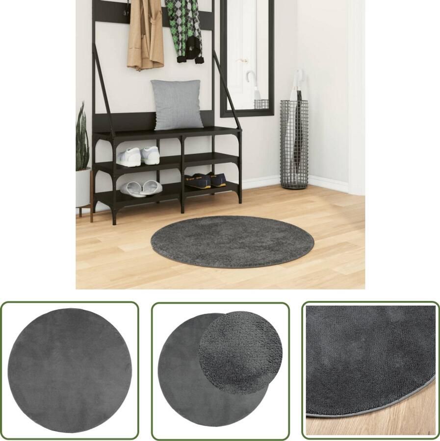 The Living Store Vloerkleed OVIEDO laagpolig Ø 80 cm antracietkleurig Vloerkleed Rond Tapijt Zacht Vloerkleed Antieke Vloerkleed Design Vloerkleed