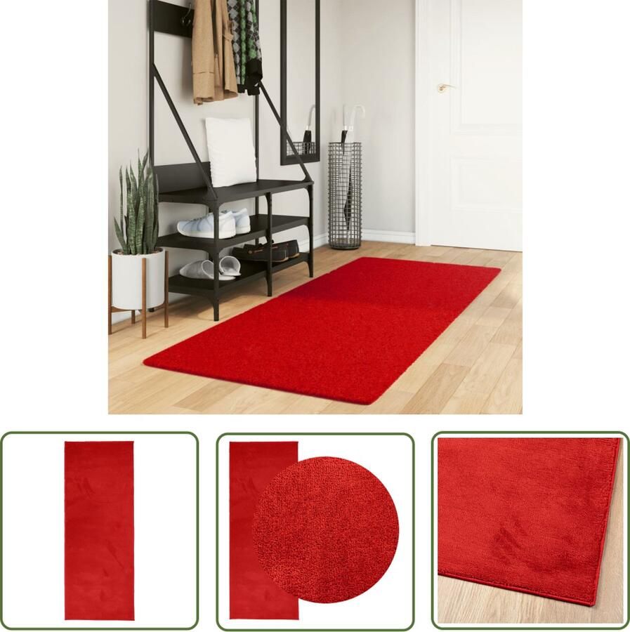 The Living Store OVIEDO Vloerkleed 80 x 200 cm Polyester Rood met 12.5 mm poolhoogte Duurzaam en veilig Vloerkleed Tapijt Vloerbekleding Rood Polyester