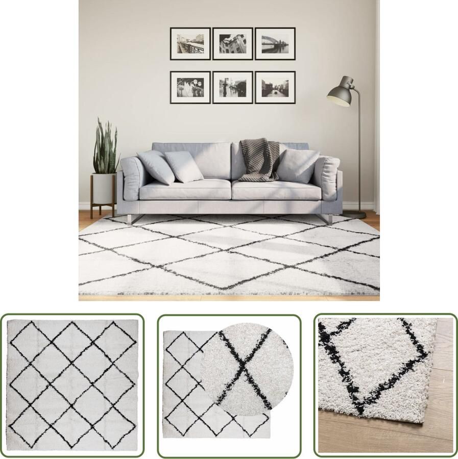 The Living Store Vloerkleed PAMPLONA shaggy hoogpolig 200x200 cm crème en zwart Shaggy Vloerkleed Polypropyleen Vloerkleed Multikleurige Vloerkleed Woonkamer Tapijt Slaapkamer Tapijt