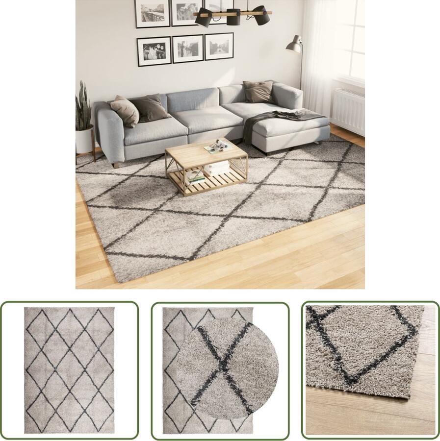 The Living Store Vloerkleed PAMPLONA shaggy hoogpolig 240x340 cm beige antraciet Shaggy Vloerkleed Beige Vloerkleed Antraciet Vloerkleed Living Room Vloerkleed Slaapkamer