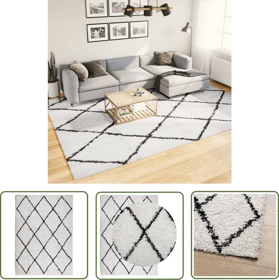 The Living Store Vloerkleed PAMPLONA shaggy hoogpolig 240x340 cm crème en zwart Shaggy Vloerkleed Creme En Zwart Vloerkleed Polypropeen Groot Vloerkleed Anti Slip Vloerkleed