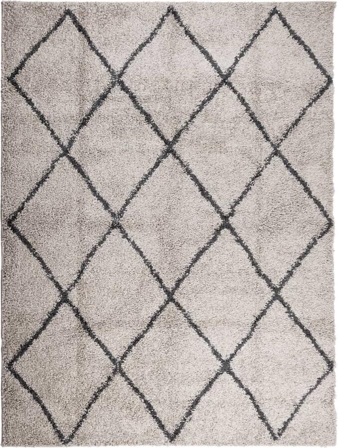 The Living Store Vloerkleed PAMPLONA shaggy hoogpolig 300x400 cm beige antraciet Shaggy Vloerkleed Polypropyleen Vloerkleed Beige Vloerkleed Antraciet Vloerkleed Groot Vloerkleed