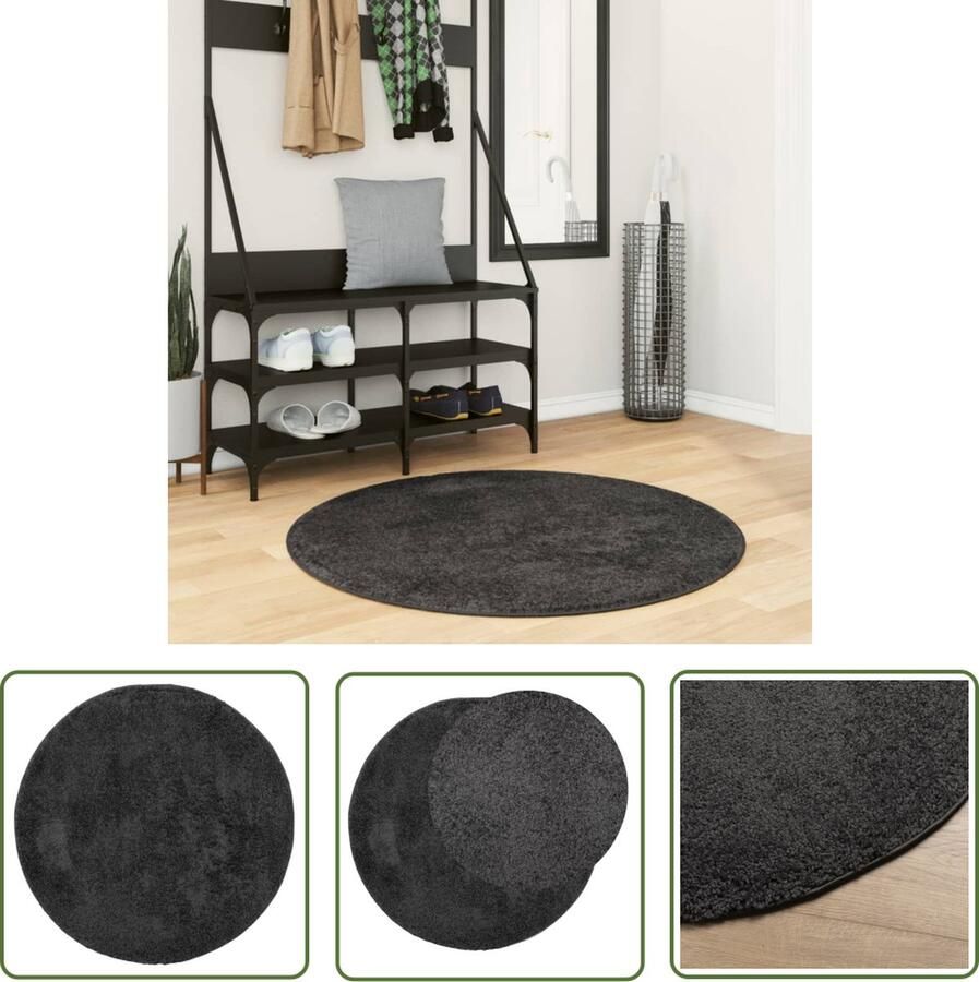The Living Store PAMPLONA Vloerkleed 100 cm Antraciet ECO Polypropeen Zacht en Donzig Anti-Slip Getest op Schadelijke Stoffen Shaggy Vloerkleed Antraciet Rond Vloerkleed Polypropyleen Vloerkleed Zacht Vloerkleed