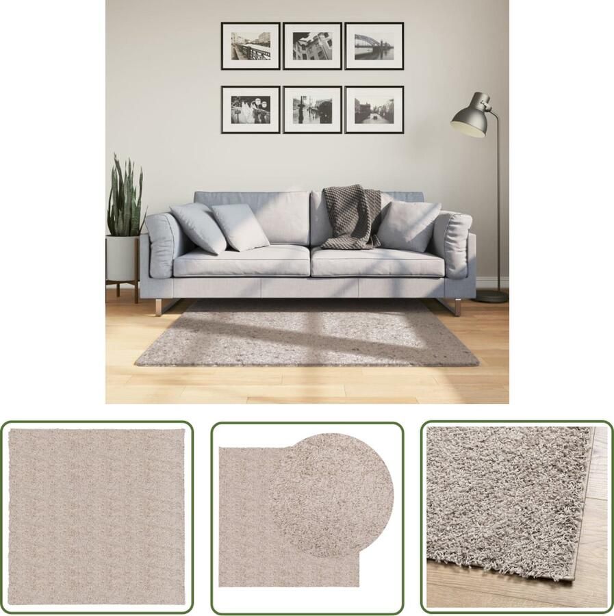 The Living Store PAMPLONA Vloerkleed 120 x 120 cm Beige Shaggy 100% Polypropeen Shaggy Vloerkleed Beige Vloerkleed Polypropyleen Vloerkleed Woonkamer Tapijt Slaapkamer Tapijt