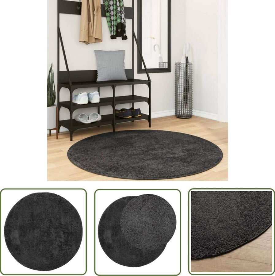 The Living Store Vloerkleed PAMPLONA shaggy hoogpolig modern Ø 160 cm antraciet Shaggy Vloerkleed Antraciet Vloerkleed Ronde Vloerkleed Woonkamer Tapijt Slaapkamer Tapijt