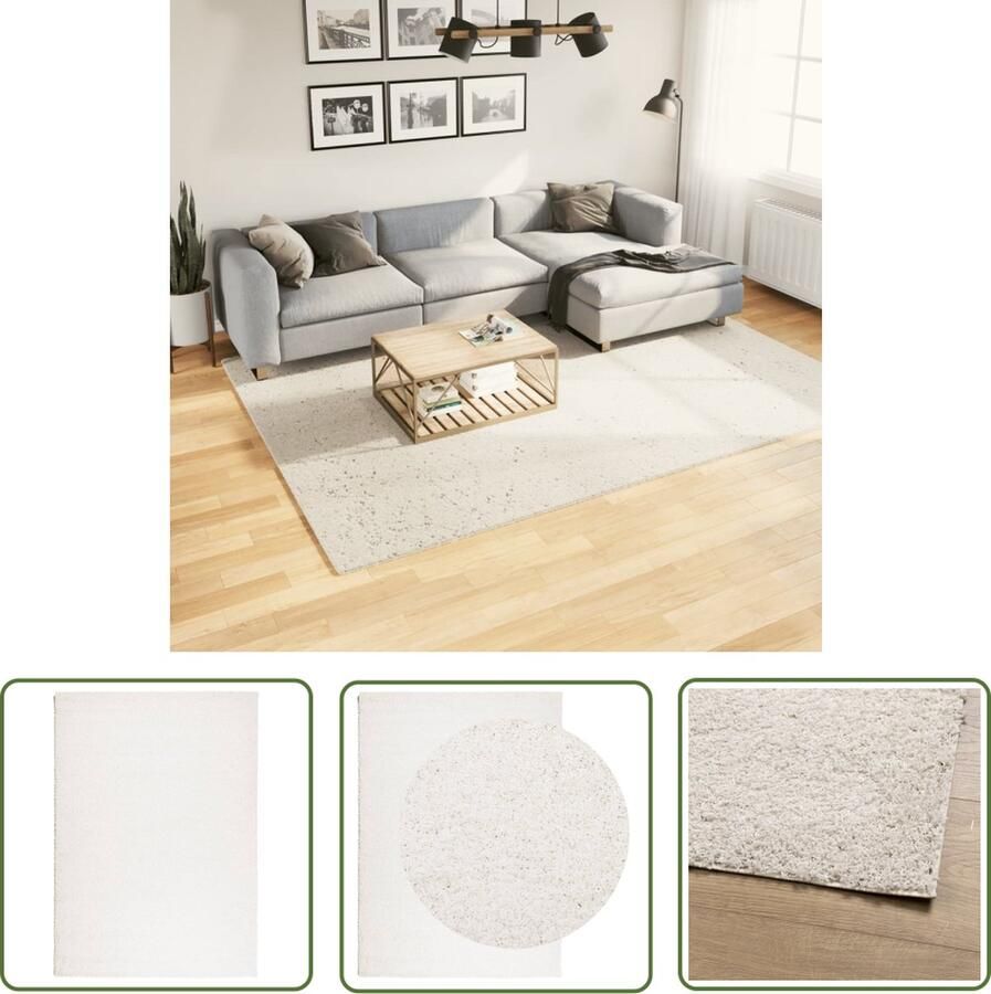 The Living Store PAMPLONA Shaggy vloerkleed 200 x 280 cm Crème 100% polypropeen 30 mm poolhoogte Shaggy Tapijten Vloerkleed Crème Groot Vloerkleed Zacht Vloerkleed Polypropyleen Vloerkleed