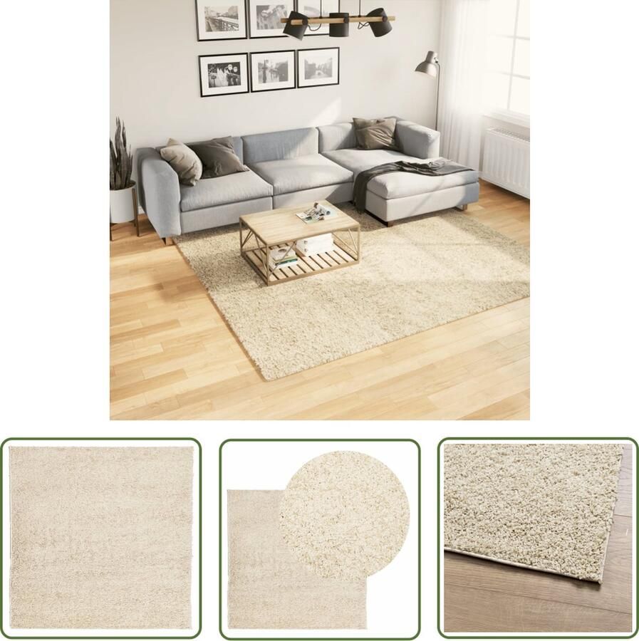 The Living Store PAMPLONA Vloerkleed 240 x 240 cm Goud polypropeen met lange polen Shaggy Vloerkleed Gouden Vloerkleed Woonkamer Tapijt Slaapkamer Tapijt Groot Vloerkleed