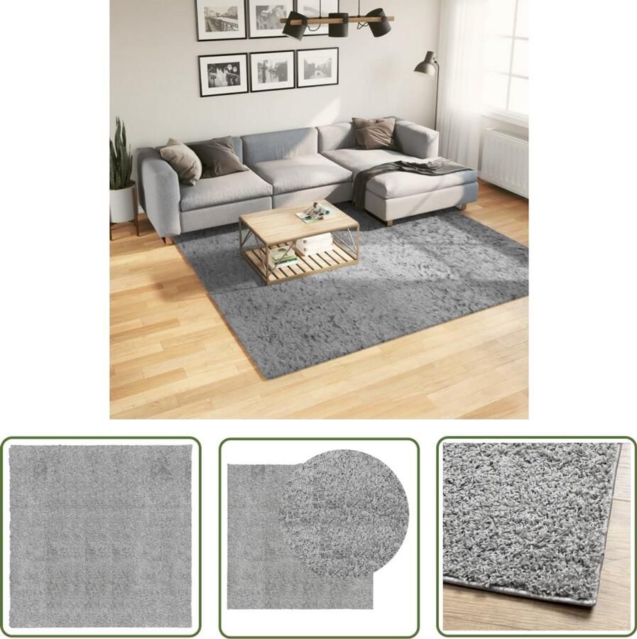 The Living Store PAMPLONA Shaggy Vloerkleed 240 x 240 cm Grijs 100% Polypropeen 30 mm Poolhoogte Shaggy Vloerkleed Grijs Groot Vloerkleed Hoogpolig Vloerkleed Living Room Decoratie
