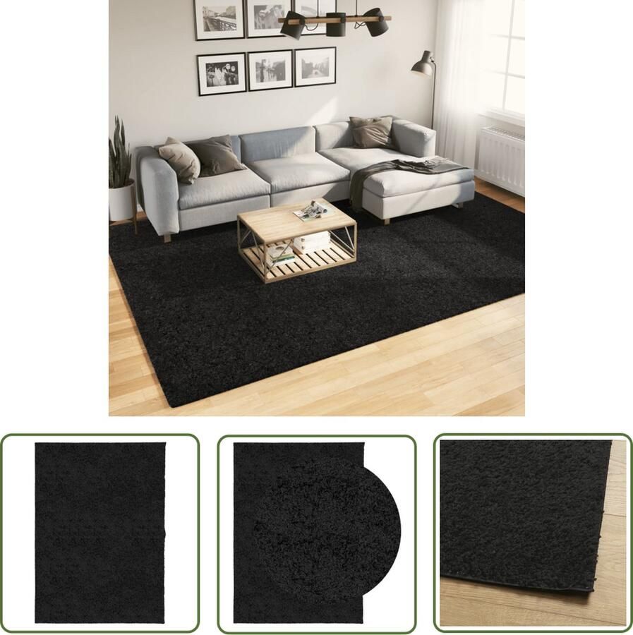 The Living Store Vloerkleed PAMPLONA shaggy hoogpolig modern 240x340 cm zwart Shaggy Vloerkleed Woonkamer Tapijt Slaapkamer Tapijt Groot Vloerkleed Zwart Vloerkleed - Foto 2