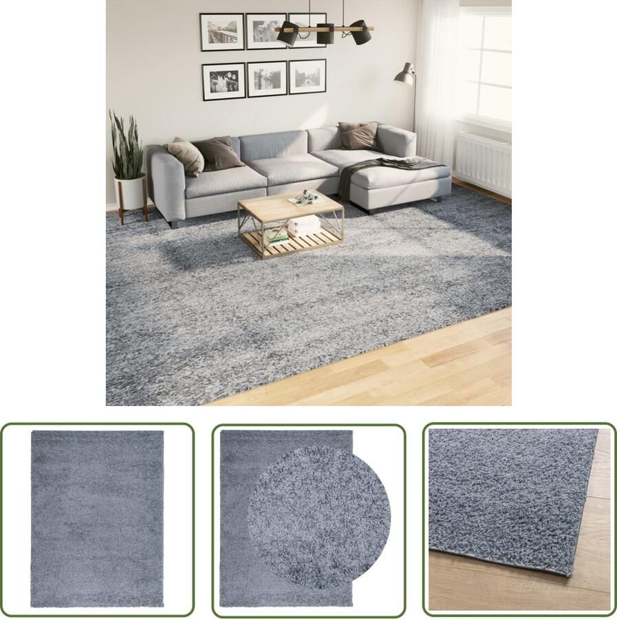 The Living Store Vloerkleed PAMPLONA shaggy hoogpolig modern 300x400 cm blauw Shaggy Vloerkleed Wol Tapijten Blauwe Vloerkleed Groot Vloerkleed Woonkamer Vloerkleed