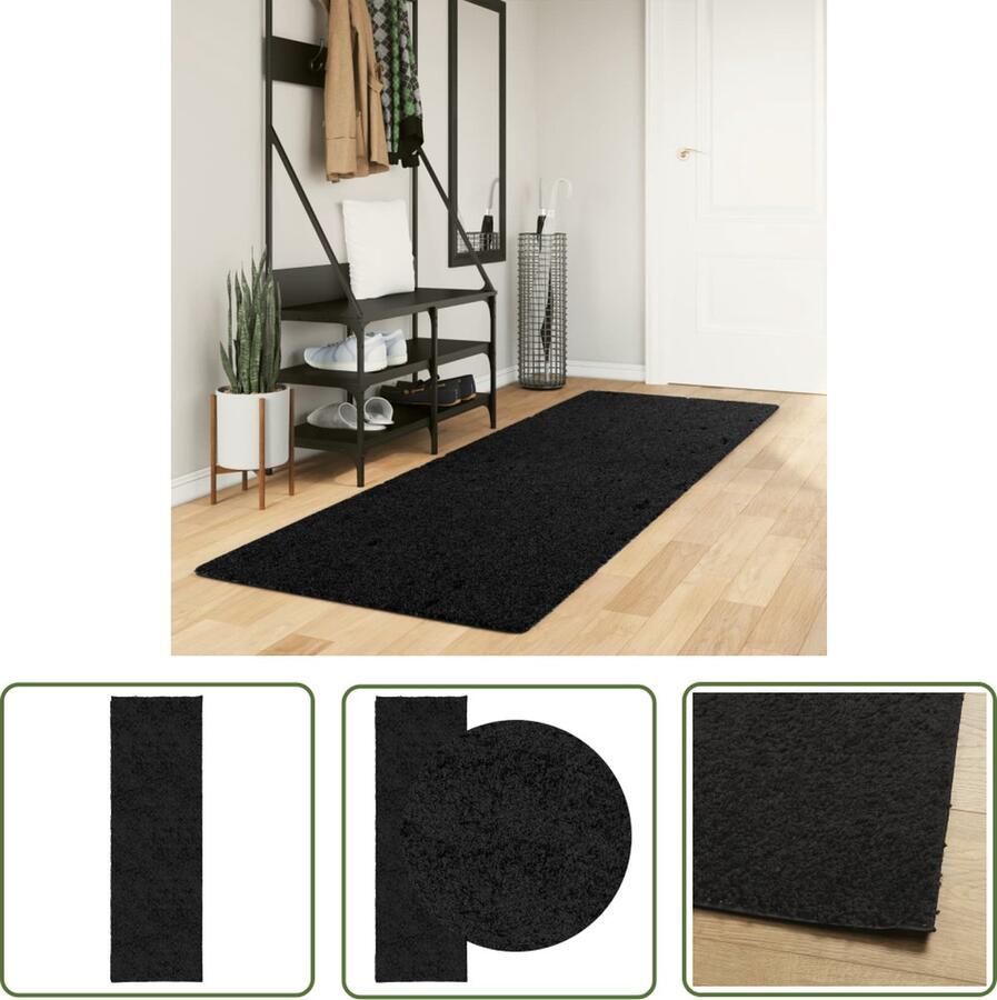 The Living Store Vloerkleed PAMPLONA shaggy hoogpolig modern 80x250 cm zwart Shaggy Vloerkleed Polypropyleen Vloerkleed Zwarte Vloerkleed Woonkamer Tapijt Slaapkamer Tapijt