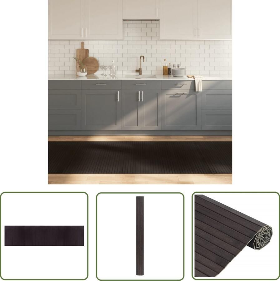 The Living Store Bamboe Tapijt 100 x 400 cm Donkerbruin Duurzaam en Waterbestendig Bamboetapijt Vloerkleden Donkere Houten Meubels Woon Accessoires Natuurlijke Materialen