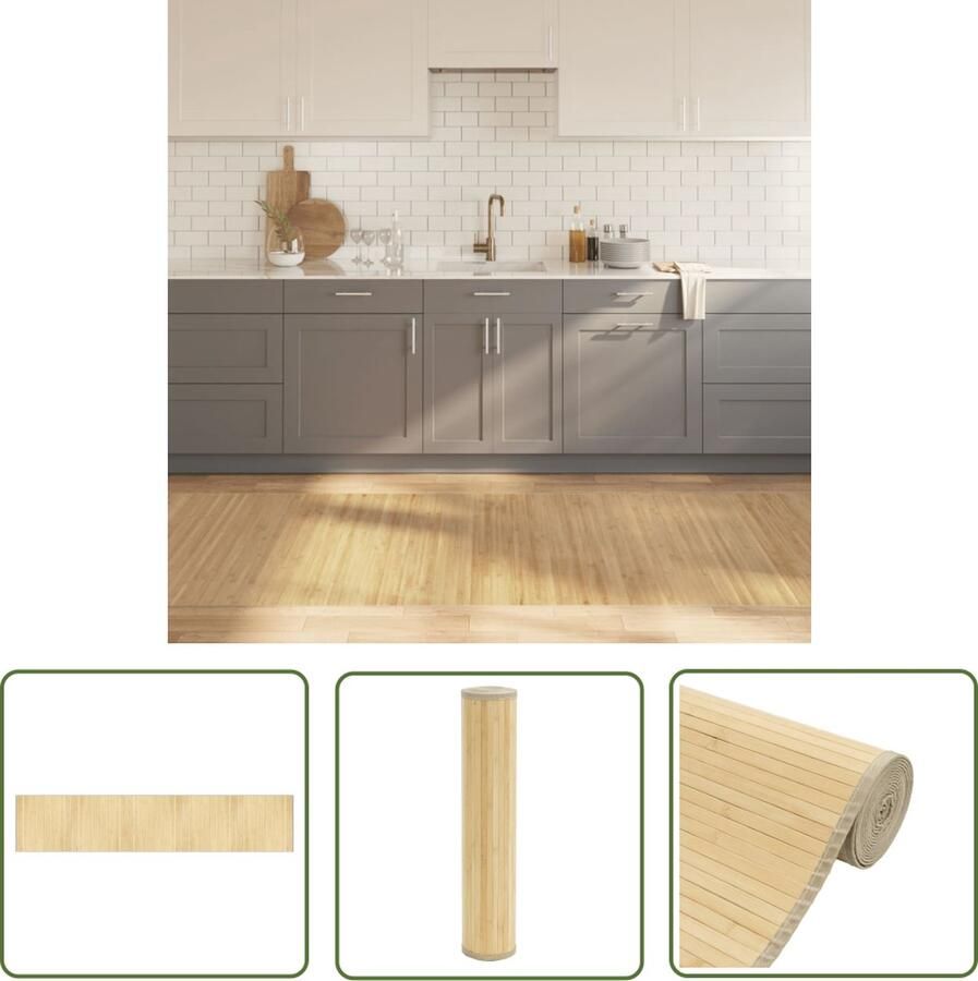 The Living Store Vloerkleed rechthoekig 100x500 cm bamboe lichtnaturel Bamboetapijt Vloertapijt Livingroom Decoratie Kamerdecoratie Beige Vloertegels
