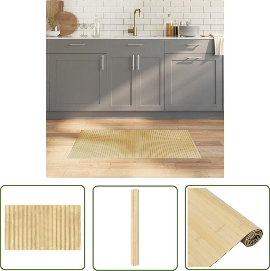 The Living Store Vloerkleed rechthoekig 60x100 cm bamboe lichtnaturel Bamboetapijt Vloerkleden Woonaccessoire Kamerdecoratie Beigevloerkleed