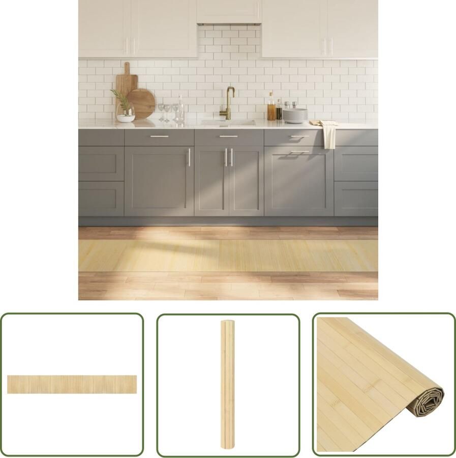 The Living Store Bamboe Vloerkleed 60 x 400 cm Duurzaam anti-slip Licht natuurlijk Bamboetapijt Vloerkleden Natuurlijk Tapijt Livingroom Accessoires Anti Slip Tapijt