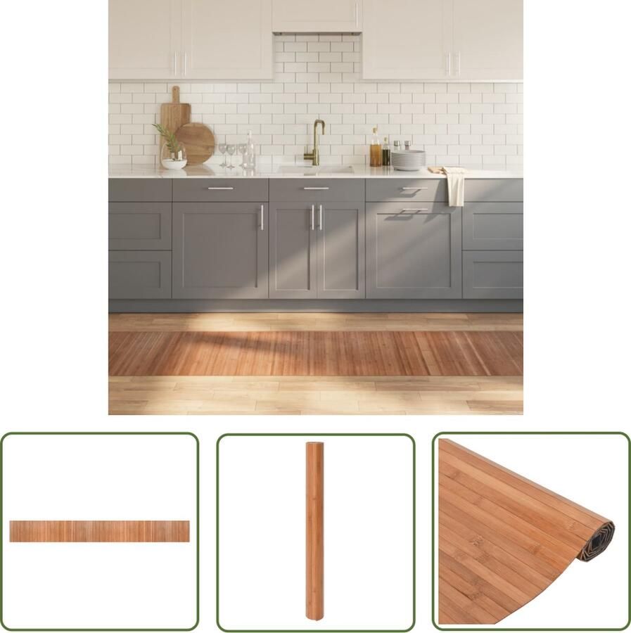 The Living Store Bamboe Vloerkleed 60 x 500 cm Duurzaam en waterbestendig Bamboevloerkleed Vloerkleed Bruin Lange Vloerkleden Modern Vloerkleed Duurzame Vloerkleden