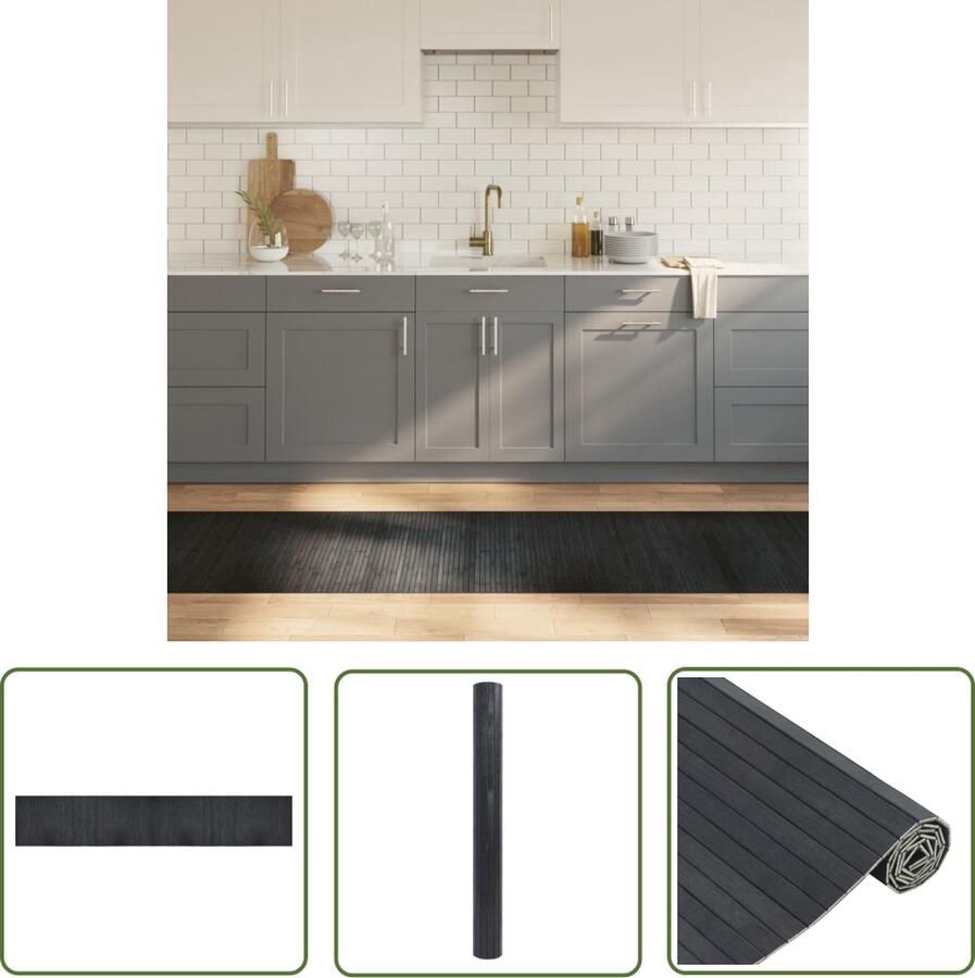 The Living Store Vloerkleed rechthoekig 70x400 cm bamboe grijs Bamboetapijt Vloerkleden Kamerdecoratie Interieurstyling Livingroom Decor