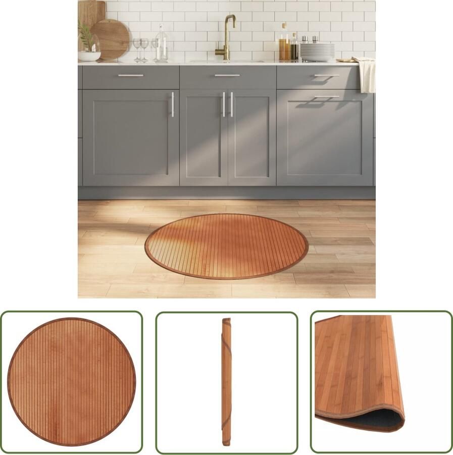 The Living Store Vloerkleed rond 80 cm bamboe bruin Bamboetapijt Vloerkleden Woonaccessoire Kamerdecoratie Bruin Tapijt