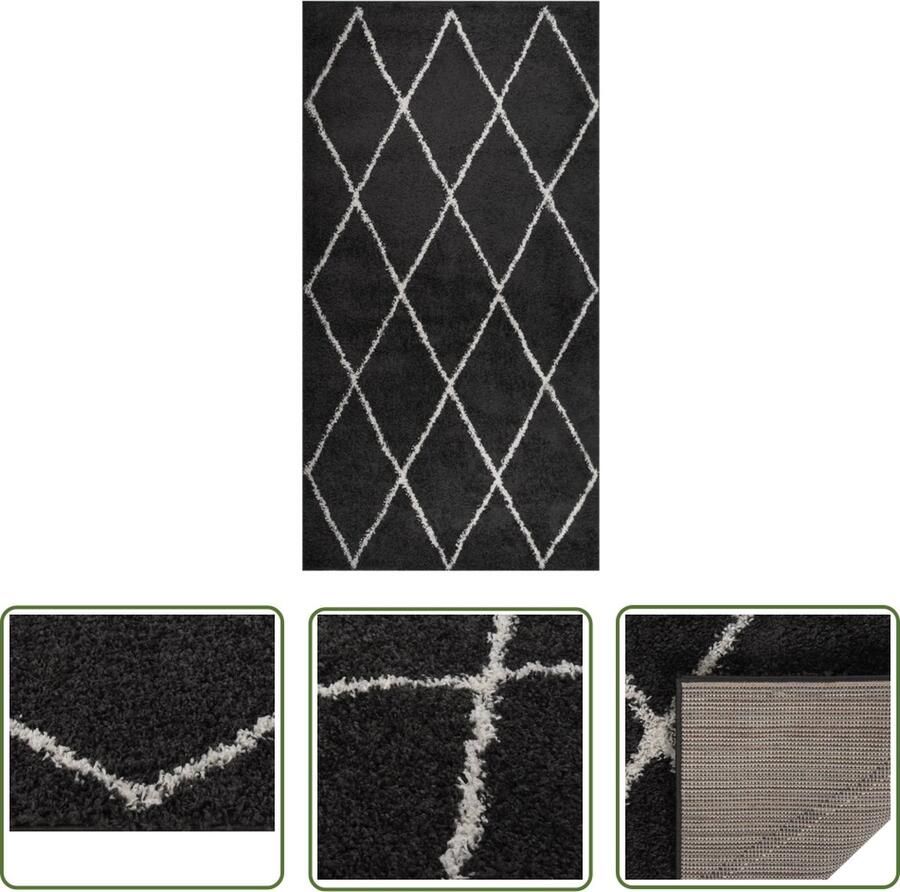 The Living Store Shaggy Vloerkleed 80 x 150 cm Crème en Antraciet Luxueus en Duurzaam Shaggy Vloerkleed Krullentapijten Living Room Decoratie Salon Accessoires
