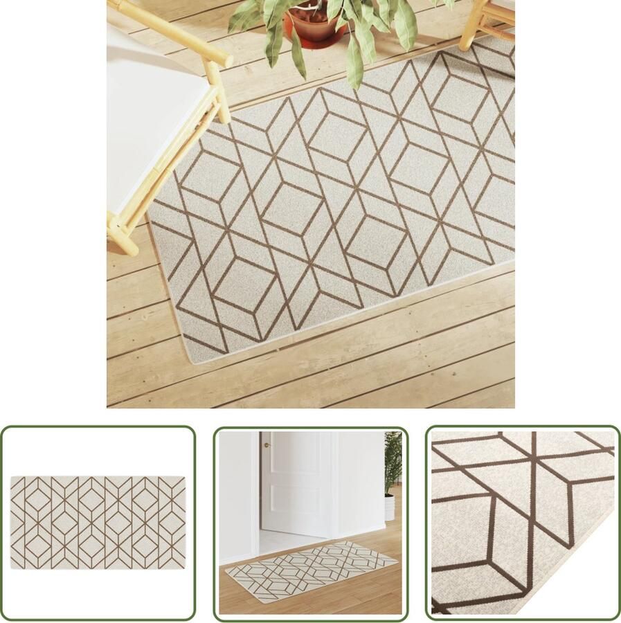 The Living Store Geometric Vloerkleed 80 x 150 cm Meerkleurig Sorona Dupont en Polyester Vloerkleed Geometric Design Multicoloured Rug Beige Vloerkleed Indoor Outdoor Carpet